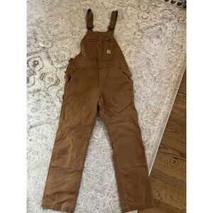 Carhartt Rugged Flex Canvas Bib Overalls Women Tan Loose Fit Bootcut Sz S 4-6
